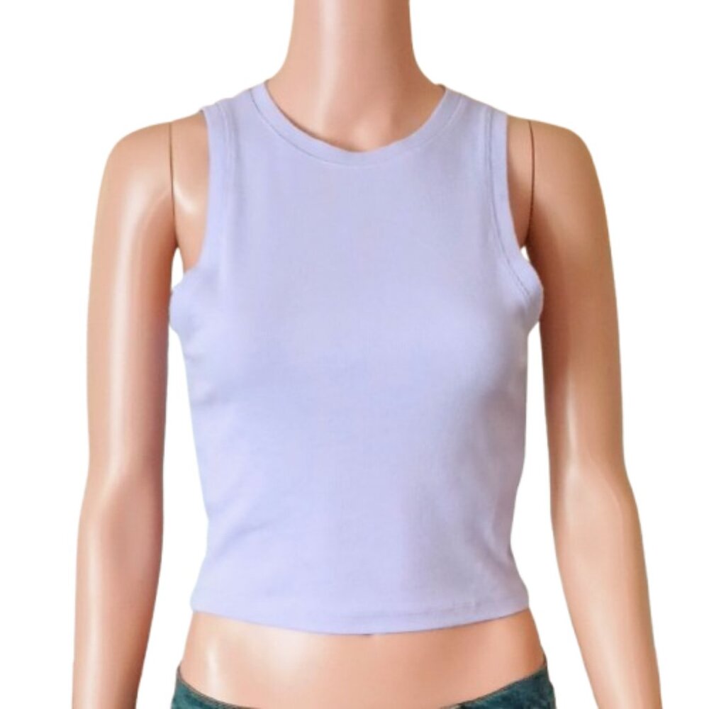 Hollister Cropped High Neck Tank M Women's Lavender Ribbed Sleeveless Top